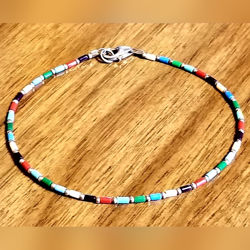 Rare Silpada Sterling Silver Colorful Bead Ankle Bracelet - Picture 9 of 11